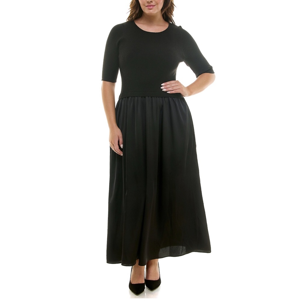 Beautiful Taylor Knit Top Satin Skirt Black Long Maxi Stretch A-Line Dress Large